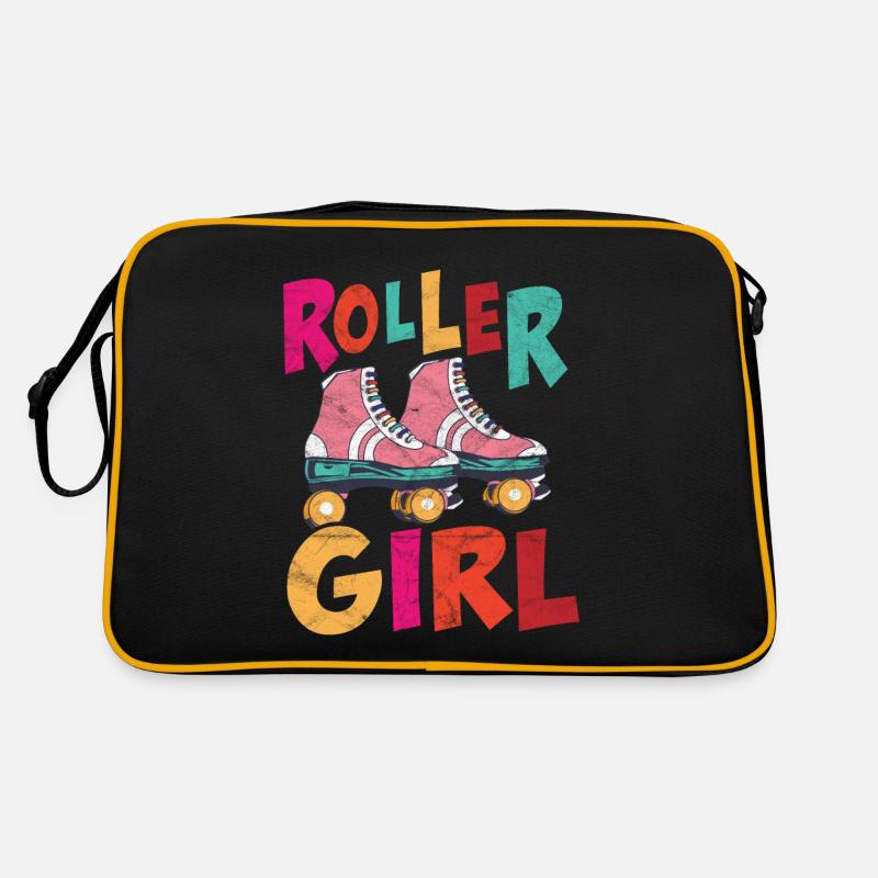 Rollschuh-Mädchen - Retro Tasche - Schwarz/Gold