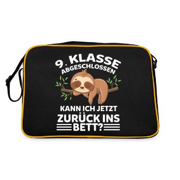 9. Klasse Abgeschlossen Faultier Gymnasium Schulki - Retro Tasche - Schwarz/Gold - Hinten