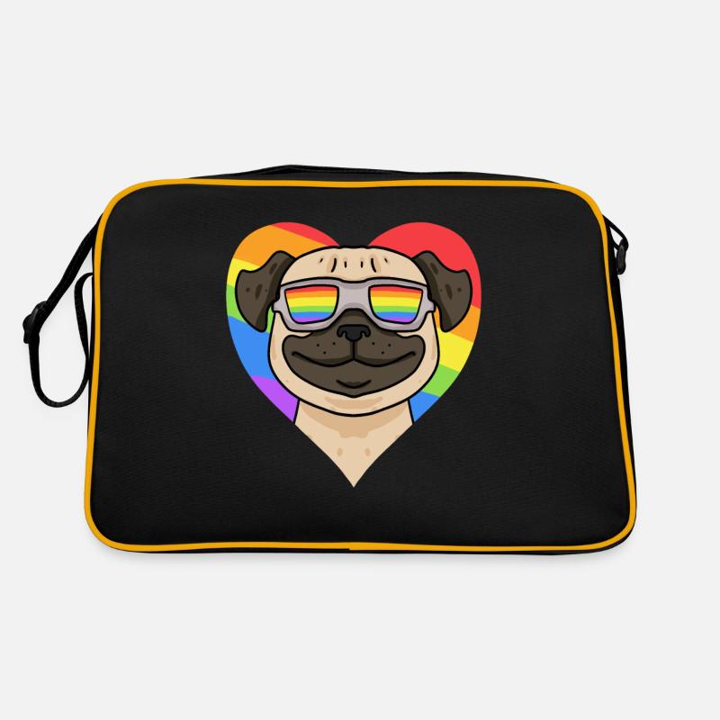 Mops Regenbogen Herz Retro Tasche