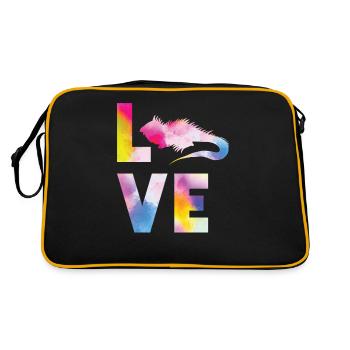 Iguana Love Watercolor - Retro Tasche - Schwarz/Gold - Hinten