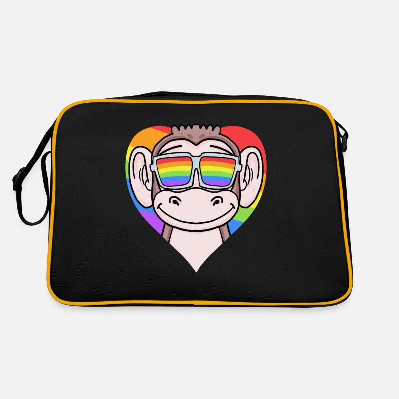 LGBT Herz mit Affe Regenbogen Retro Tasche