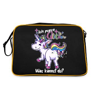 Ich pupse Glitzer, was kannst du? - Einhorn lustig - Retro Tasche - Schwarz/Gold - Hinten