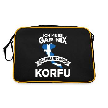 Ich muss gar nix ich muss nur nach Korfu - Retro Tasche - Schwarz/Gold - Hinten