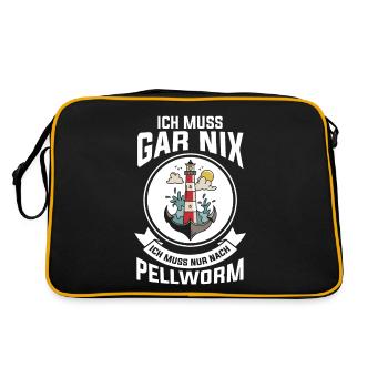 Ich muss gar nix ich muss nur nach Pellworm - Retro Tasche - Schwarz/Gold - Hinten