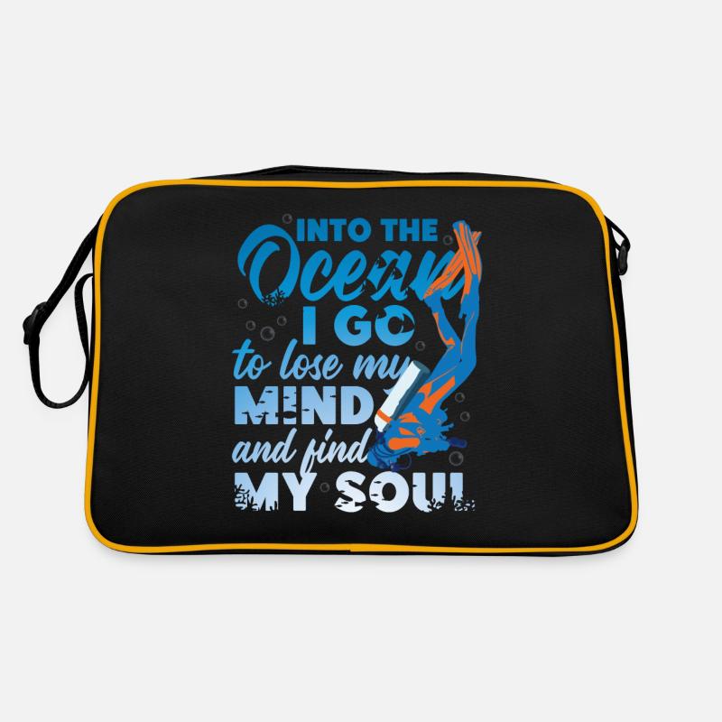 Scuba Diving Diver Into The Ocean - Retro Tasche - Schwarz/Gold