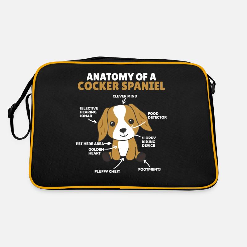 Anatomie d’un cocker Spaniel chien mignon chiot - Sac Retro - noir/or