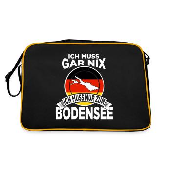 Ich muss gar nix ich muss nur zum Bodensee - Retro Tasche - Schwarz/Gold - Hinten