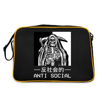 Skelett Sensenmann Antisocial Todesengel - Retro Tasche - Schwarz/Gold - Hinten