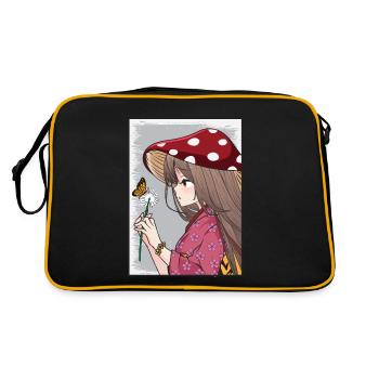 Cottagecore Aesthetic Anime Girl Löwenzahn Blume - Retro Tasche - Schwarz/Gold - Hinten