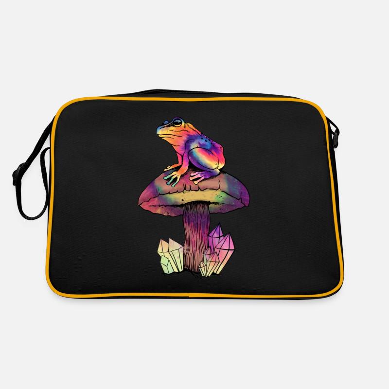 Cottagecore Aesthetic Psychedelic Frosch Pilz - Retro Tasche - Schwarz/Gold