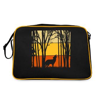 Sonnenuntergang mit Wolf im Wald Wölfe Natur - Retro Tasche - Schwarz/Gold - Hinten