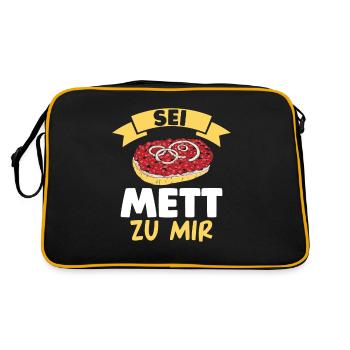 Metzger Mett Mettbrötchen - Retro Tasche - Schwarz/Gold - Hinten