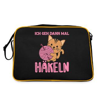 ich geh dann mal häkeln süße Katze mit Wolle - Retro Tasche - Schwarz/Gold - Hinten