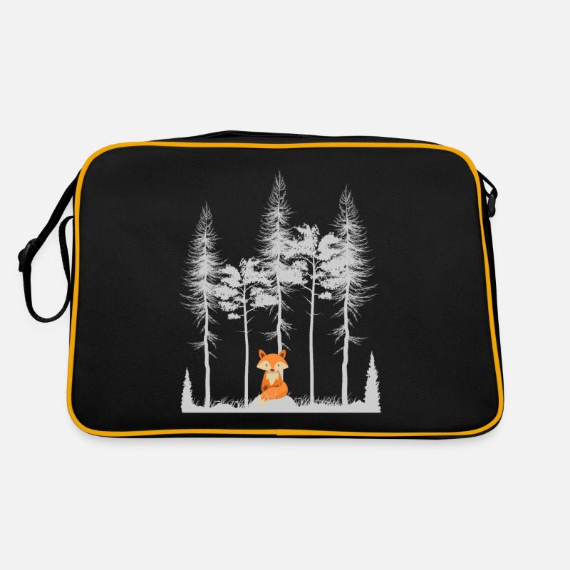 Süßer Fuchs im Wald Retro Muster Vintage Baum Wald - Retro Tasche - Schwarz/Gold