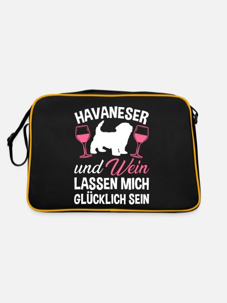 Havaneser und Wein - Retro Tasche - Schwarz/Gold - Hinten