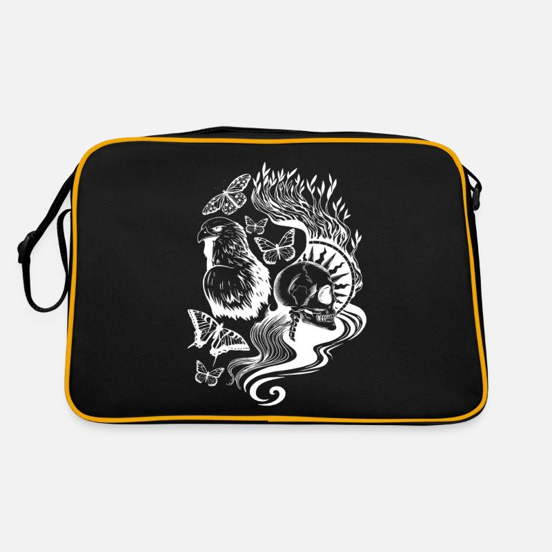 Aigle et tête de mort avec des papillons - Sac Retro - noir/or