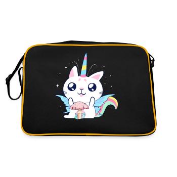 Fairycore Aesthetic Fee Einhorn Katze und Pilz - Retro Tasche - Schwarz/Gold - Hinten
