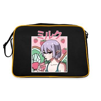 Fairycore Aesthetic Fee trinkt Erdbeermilch - Retro Tasche - Schwarz/Gold - Hinten
