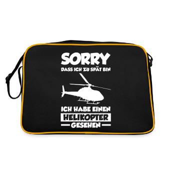 Helikopter Hubschrauber Pilot Heli - Retro Tasche - Schwarz/Gold - Hinten