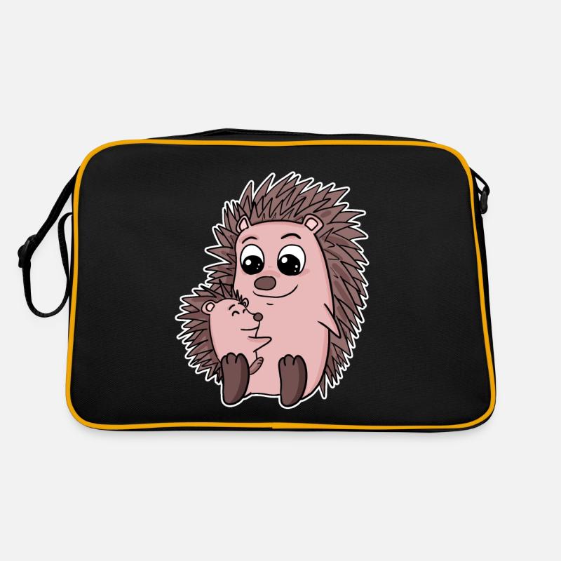 Famille hérisson - Hérisson avec bébé - Motif hérisson - Sac Retro - noir/or