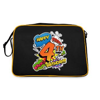 4. Geburtstag Junge Comic-Stil Superhelden - Retro Tasche - Schwarz/Gold - Hinten