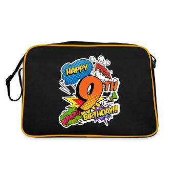 9. Geburtstag Junge Comic-Stil Superhelden - Retro Tasche - Schwarz/Gold - Hinten