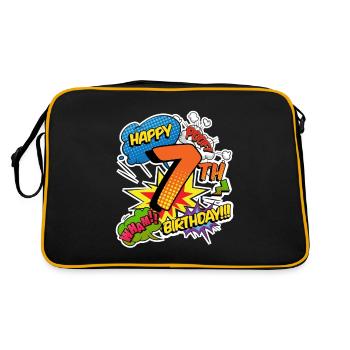 7. Geburtstag Junge Comic-Stil Superhelden - Retro Tasche - Schwarz/Gold - Hinten