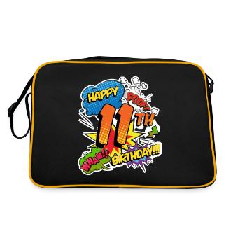 11. Geburtstag Junge Comic-Stil Superhelden - Retro Tasche - Schwarz/Gold - Hinten