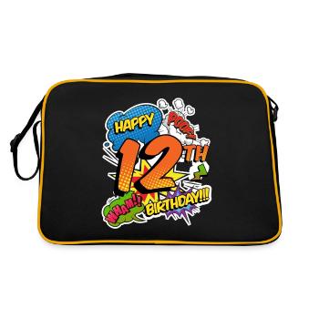 12. Geburtstag Junge Comic-Stil Superhelden - Retro Tasche - Schwarz/Gold - Hinten