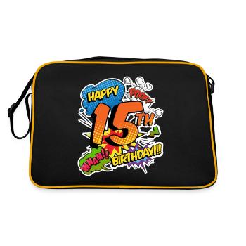15. Geburtstag Junge Comic-Stil Superhelden - Retro Tasche - Schwarz/Gold - Hinten