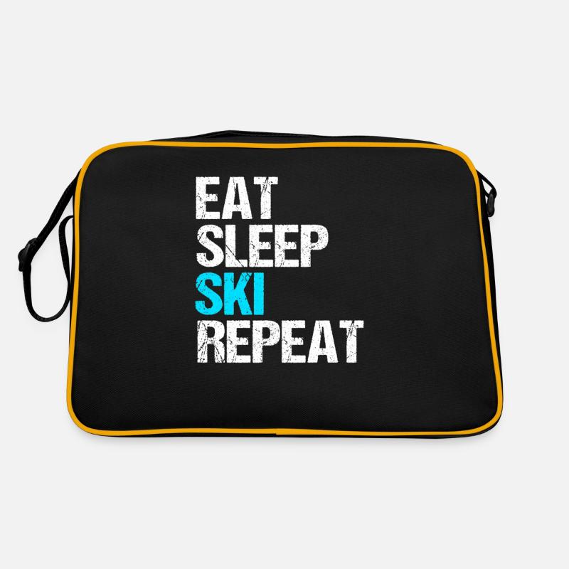 eat sleep ski repeat - Retro Tasche - Schwarz/Gold