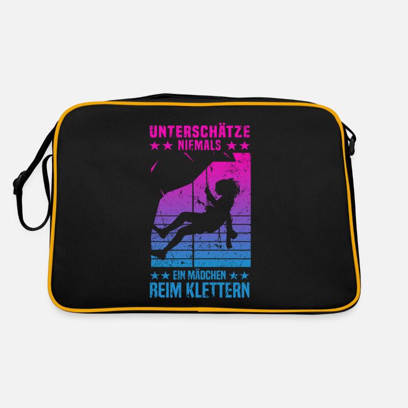 Bergsteigen Berg Kletterer Mädchen beim Klettern - Retro Tasche - Schwarz/Gold