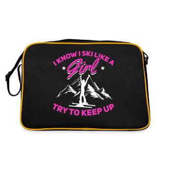 Skieurs Je sais que je skie comme une fille essaient de suivre le suivi - Sac Retro - noir/or - Dos