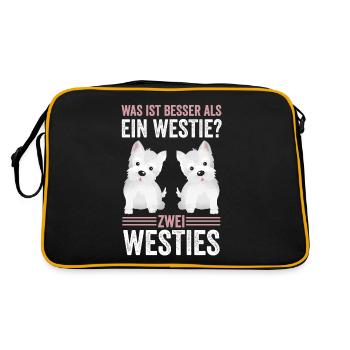 Zwei Westie White Terrier Hund Westie White Terri - Retro Tasche - Schwarz/Gold - Hinten