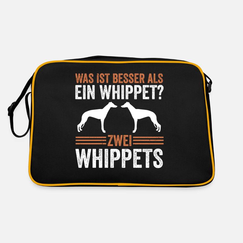 Zwei Whippet Hund Whippet Windhund - Retro Tasche - Schwarz/Gold