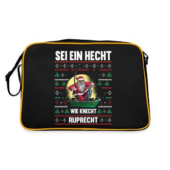 Angeln Weihnachtsmann Angler Weihnachten - Retro Tasche - Schwarz/Gold - Hinten