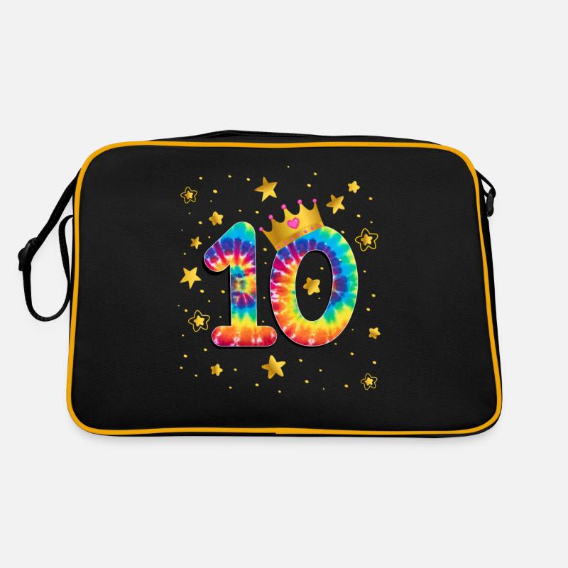 Bunter Geburtstag Färben 10 Jahre Alte Mädchen 10. - Retro Tasche - Schwarz/Gold