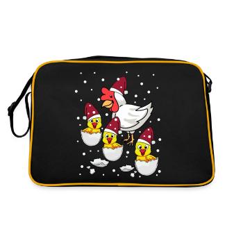 Xmas Weihnachten Mutter Huhn Hühnerstall Nikolaus - Retro Tasche - Schwarz/Gold - Hinten