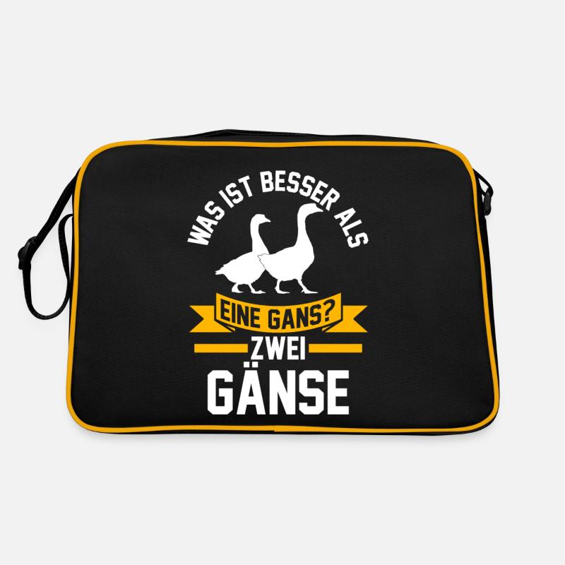 Bauer Landwirt Gänse Gans - Retro Tasche - Schwarz/Gold
