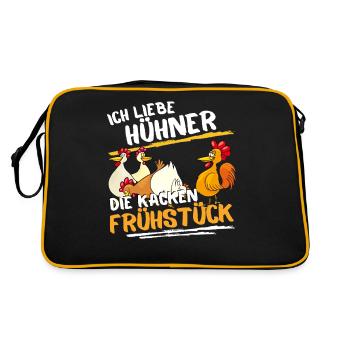 ICH LIEBE HÜHNER - DIE KACKEN FRÜHSTÜCK! LUSTIGES - Retro Tasche - Schwarz/Gold - Hinten