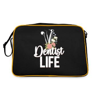 Dentist Life Floral Flower Dentist - Retro Tasche - Schwarz/Gold - Hinten