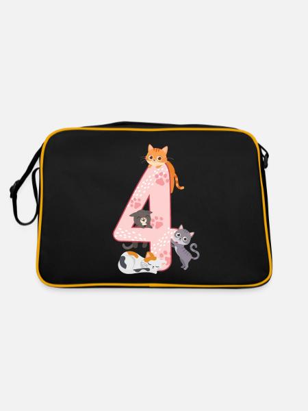 4. Geburtstag Mädchen Katze - Retro Tasche - Schwarz/Gold