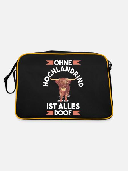 Ohne Hochlandrind ist alles doof - Retro Tasche - Schwarz/Gold - Hinten