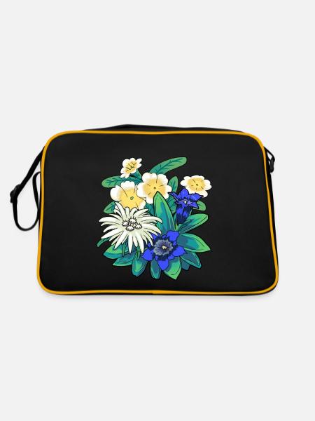 Austria Flowers Flower Mountains Mountains Nature Flora - Retro Bag - black/gold - Back