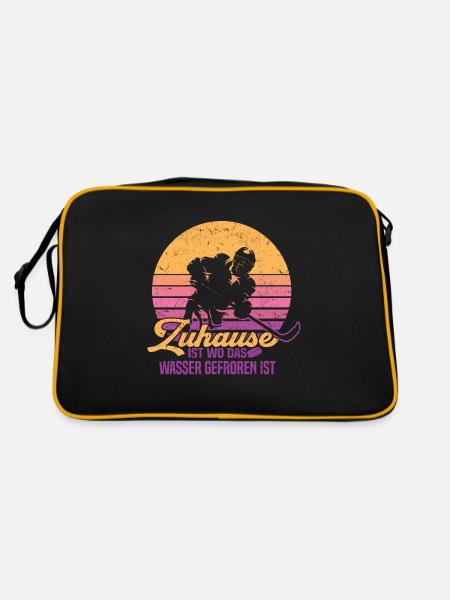Eishockey Spieler Hockey Player Eishockeyspieler - Retro Tasche - Schwarz/Gold - Hinten