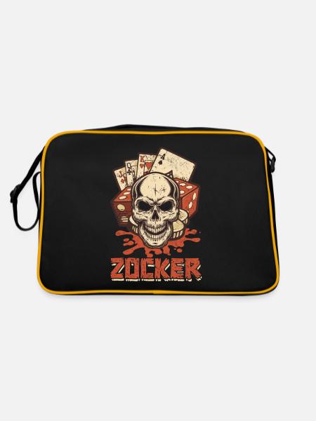 Poker Spiel Pokern Pokerkarten Zocker Pokerspieler - Retro Tasche - Schwarz/Gold - Hinten