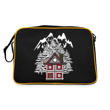 Wald Haus Hütte Winter Tannen Romantisch - Retro Tasche - Schwarz/Gold - Hinten