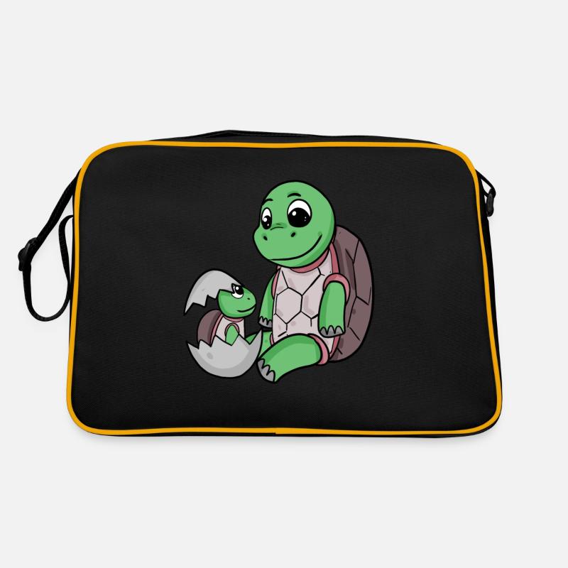 Tortue avec Bébé Tortue - Sac Retro - noir/or