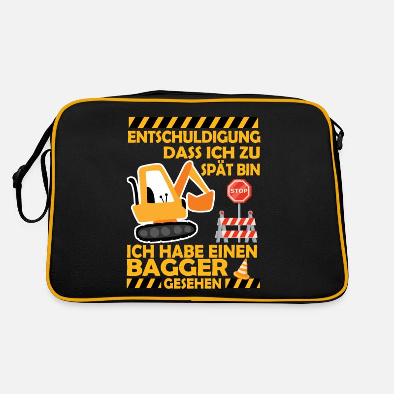Ich habe einen Bagger gesehen Kinder Baustelle Retro Tasche