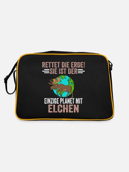 Umweltschutz Tierschutz Elch - Retro Tasche - Schwarz/Gold - Hinten
